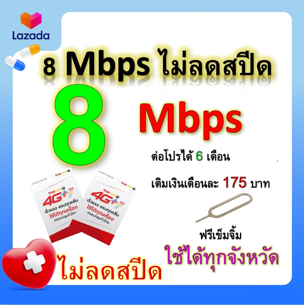 ซิมโปรเทพ 8  Mbps ไม่ลดสปีด เล่นไม่อั้น +โทรฟรีทุกเครือข่ายได้ แถมฟรีเข็มจิ้มซิม