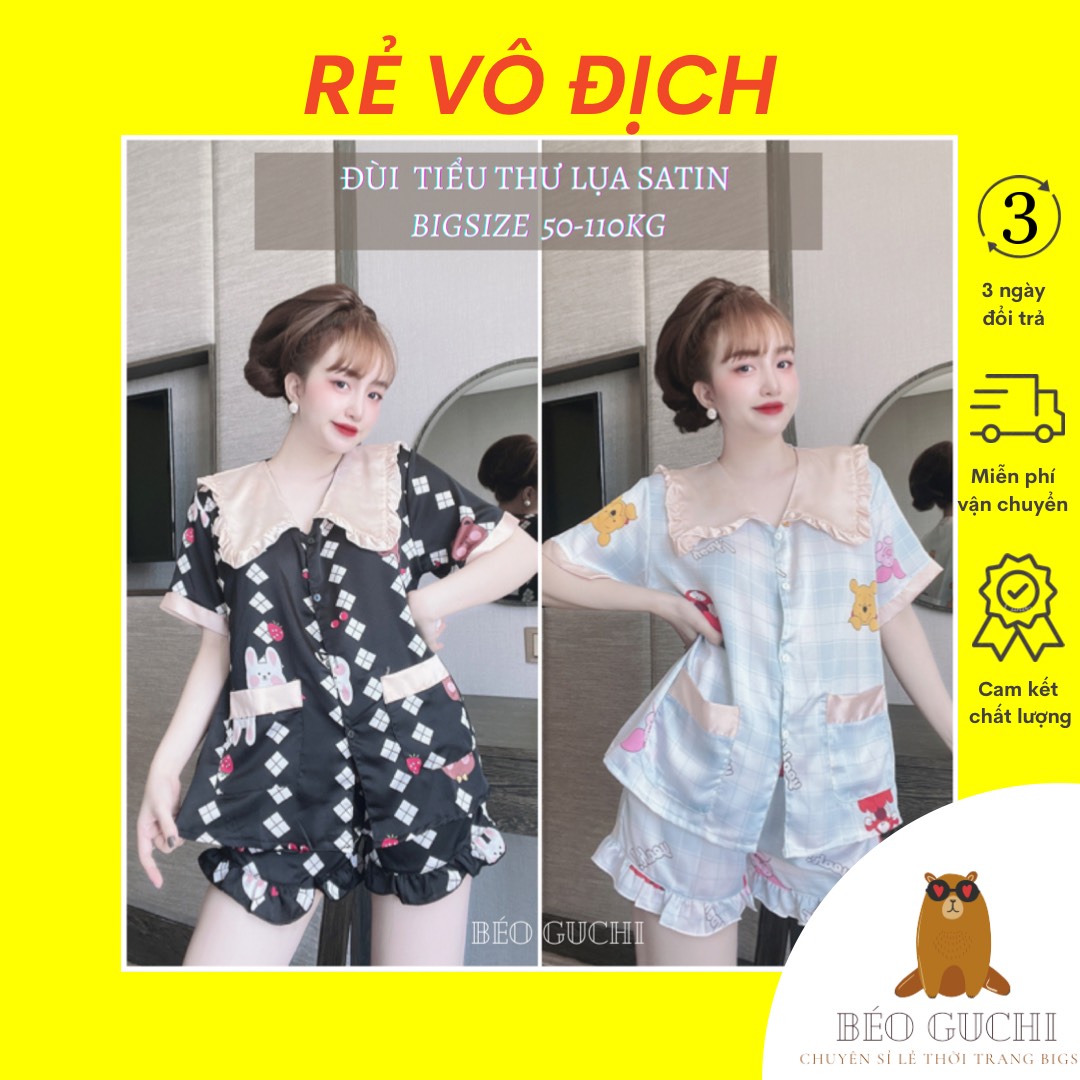 Đùi tiểu thư 50-110kg k1stt béo guchi bigsize pijama lụa satin cao cấp - đồ bộ nữ xinh