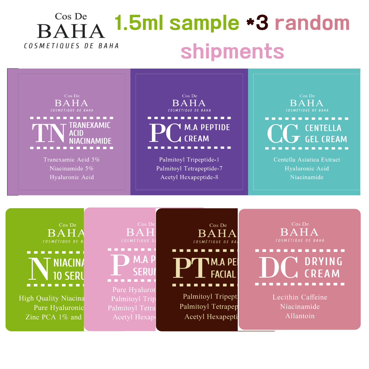 Cos De Baha-n Serum(Niacinamide), Huyết Thanh P (Peptide), Kem DC (Sấy Khô) Mẫu 1.5Ml-Axit Hyaluronic, Dưỡng Ẩm, Chống Lão Hóa, Làm Trắng, Kiểm Soát Lỗ Chân Lông, làm Dịu Mụn Trứng Cá, Đỏ, Đốm Mụn Đầu Đen Làm Sáng Đen