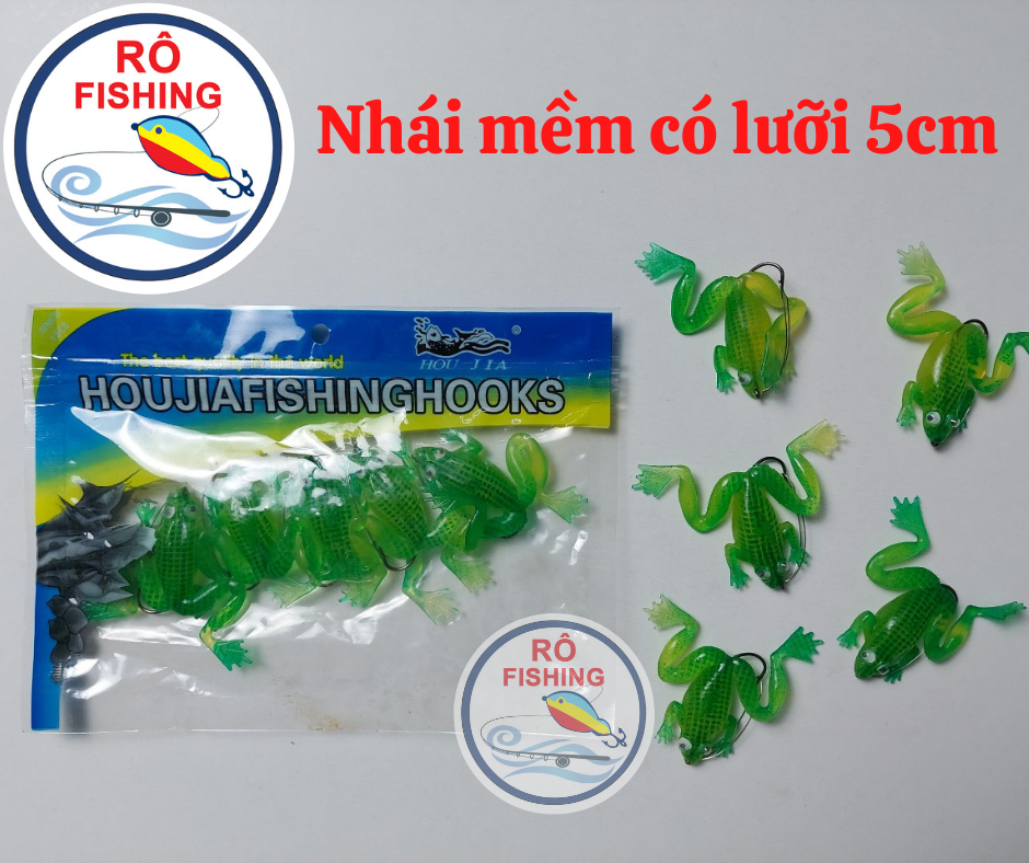 Mồi nhái mềm có lưỡi bịch 5 con câu lure/ Mồi nhái giả câu cá lóc
