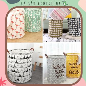 Sọt Vải Canvas Đựng Quần Áo Bẩn Họa Tiết Dễ Thương Cute Vintage Trang Trí Nhà Cửa Size To & Nhỏ
