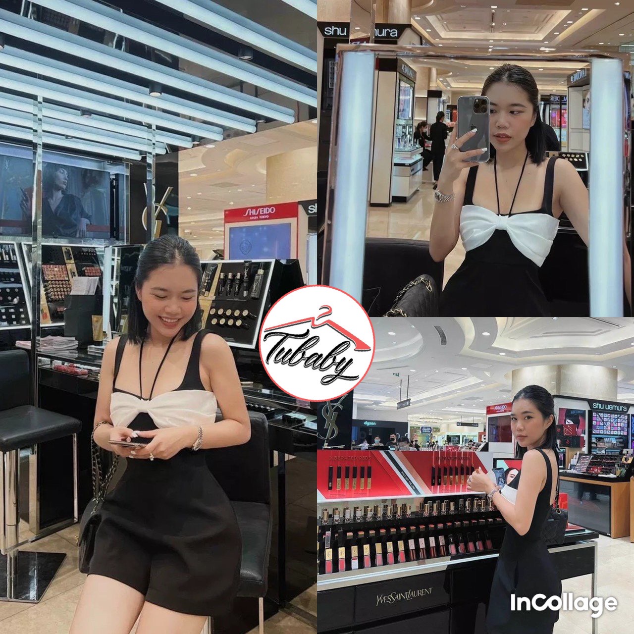 Đầm đen phối nơ siêu cute có dây buộc sau cực kì sang trọng quý phái