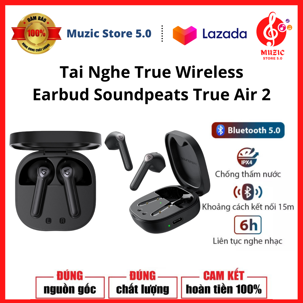 Tai nghe Bluetooth True Wireless Soundpeats TrueAir2 - Tai Nghe Bluetooth cao cấp khử tiếng ồn và Công nghệ chống IPX4 khả năng kháng nước vượt trội. Công nghệ vượt bậc tối ưu trải nghiệm cảm âm