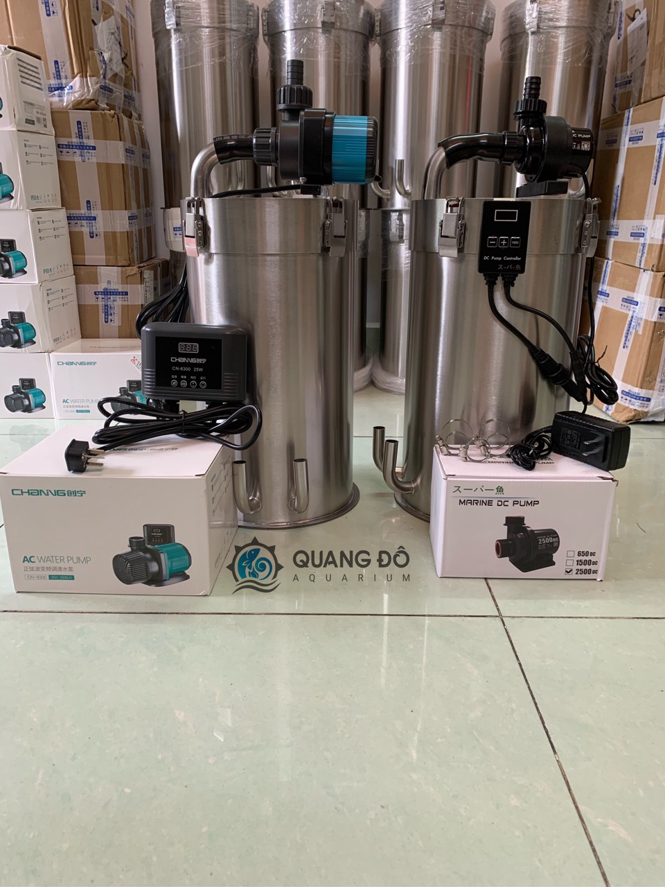 Lọc inox f220 + bơm marine 2500l - lọc inox hồ cá thuỷ sinh - lọc thùng hồ cá - lọc thùng inox 304
