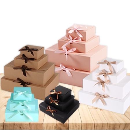 Clamshell Brown/white w/ribbon cardboard pastry gift box bowknot box combination packaging box