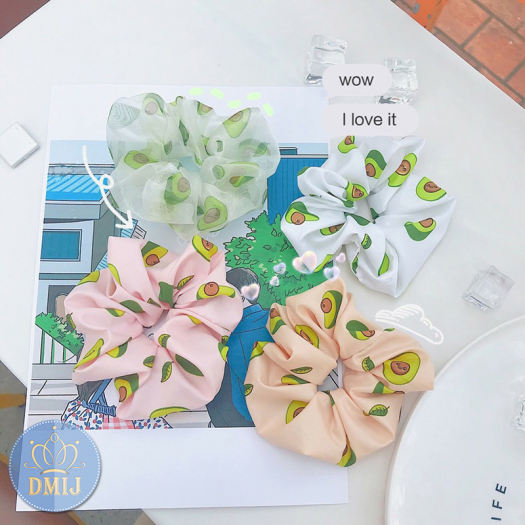 Cột Tóc Vải Scrunchies Họa Tiết Quả Bơ, Dây Buộc Tóc Scrunchies