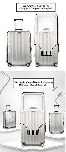 Túi bọc vali silicon, bao trùm vali trong suốt, vỏ bọc bảo vệ vali áo bọc bao trùm vali size 20, size 24, size 26, size 28, size 29