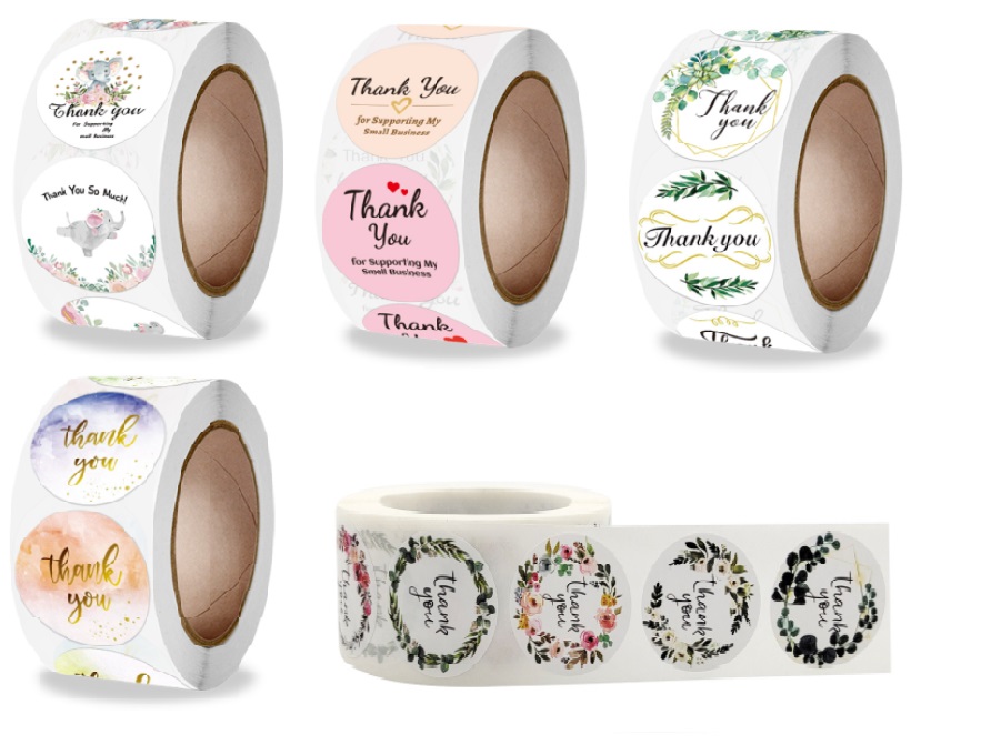 Cuộn 500 miếng dán sticker "thank you" - 8 styles