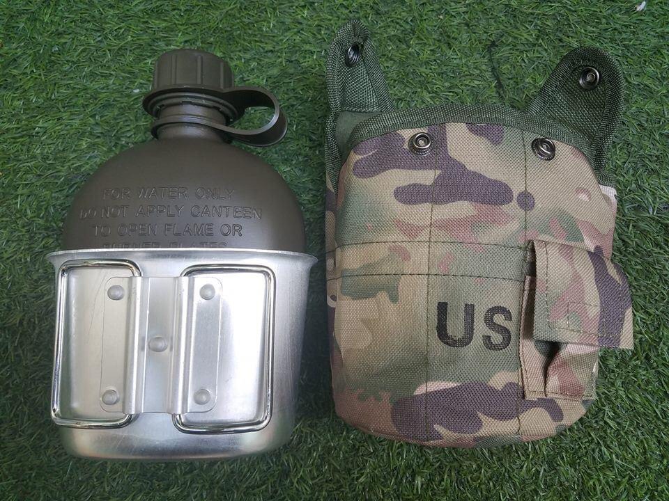 Bộ bình nước bình bi đông lính bình bi tông đựng rượu đựng nước kèm cốc ca nhôm màu mulitcam và ACU