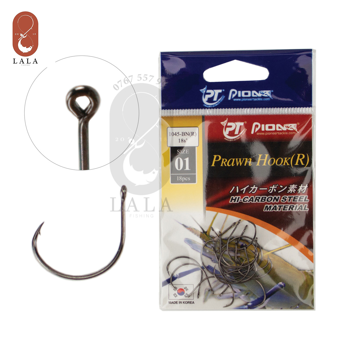 Lưỡi câu tôm Pioneer bằng thép Hi-Carbon 1045R có ngạnh chuyên câu tôm càng xanh