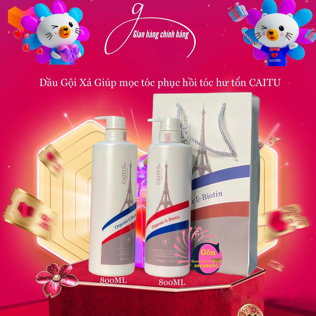 Bộ Gội Xả Caitu Kích Thích Mọc Tóc Phục Hồi Hư Tổn 800ml chính hãng