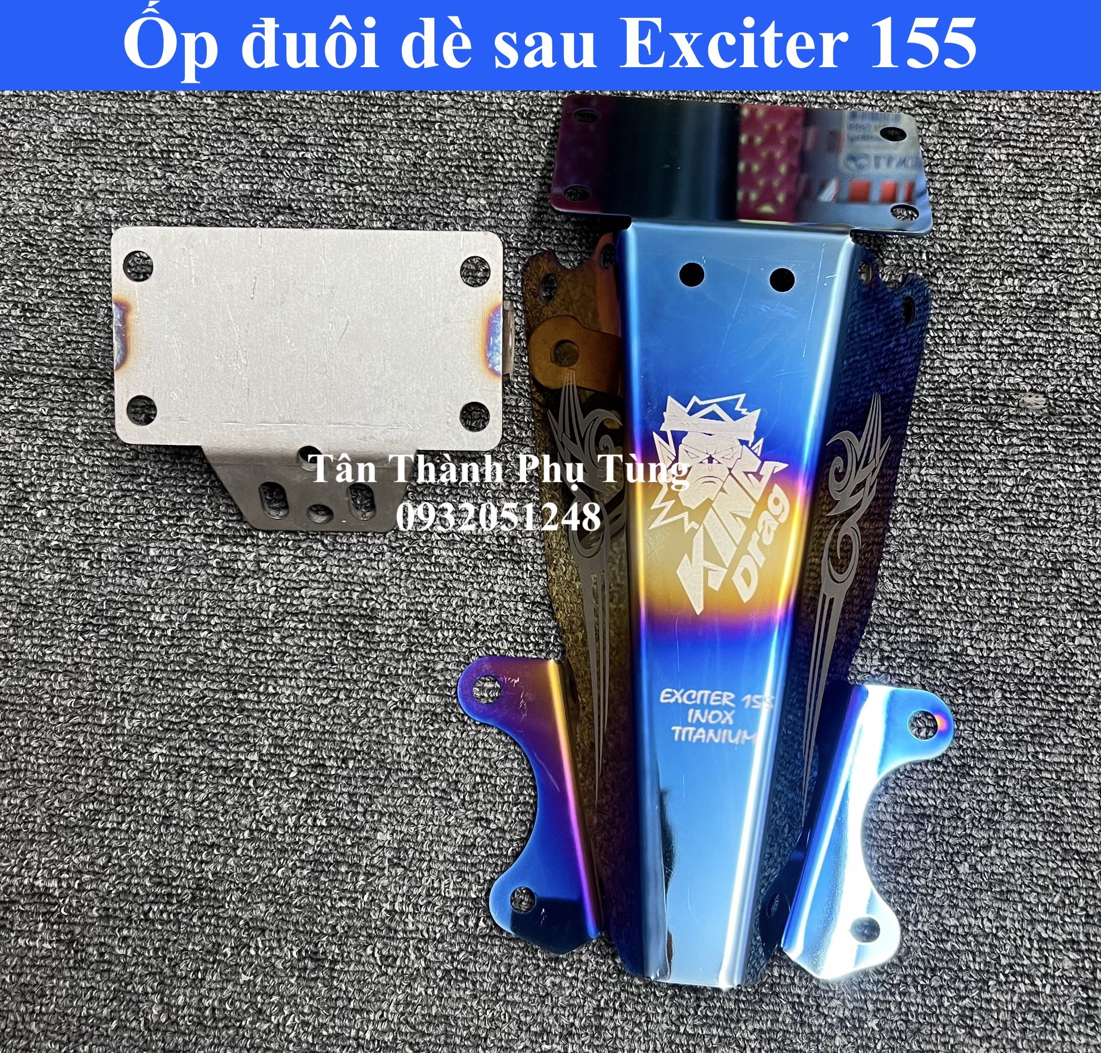 Ốp đuôi dè sau Exciter 155 King Drag Màu xanh titan kèm bass