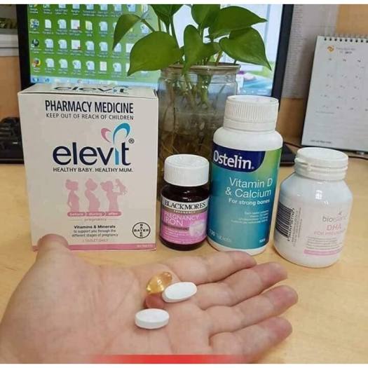 COMBO BẦU ÚC Bộ Tứ Siêu Đẳng Dành Cho Bà Bầu - ELEVIT - DHA BIOLANDS - CANXI OSTELIN - SẮT BLACKMORES DATE MỚi