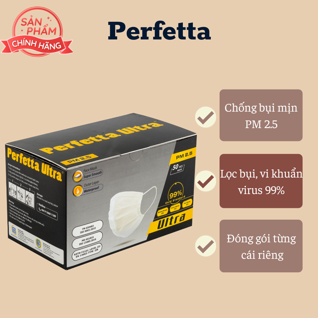Khẩu trang y tế 4 lớp Perfetta Ultra Trắng