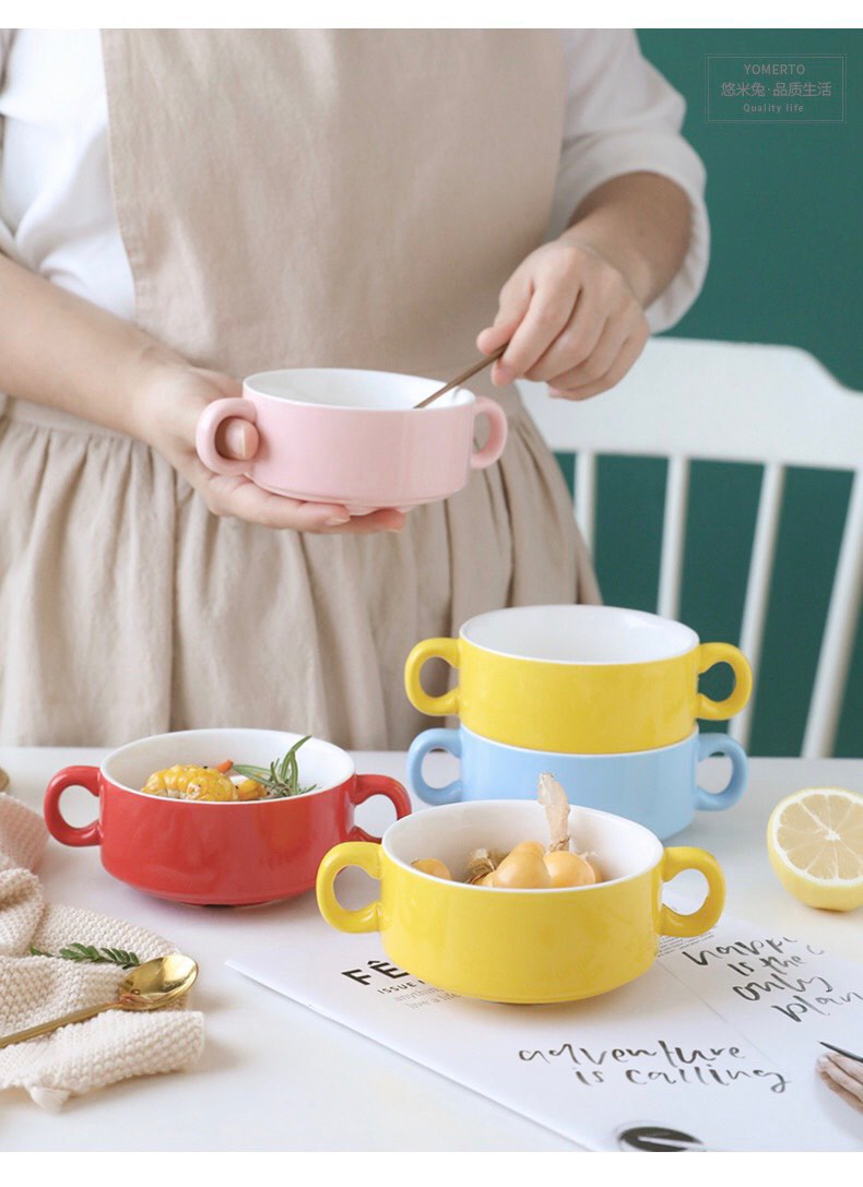 Bát ăn dặm ,bát gốm sứ 2 quai cho bé và gia đình