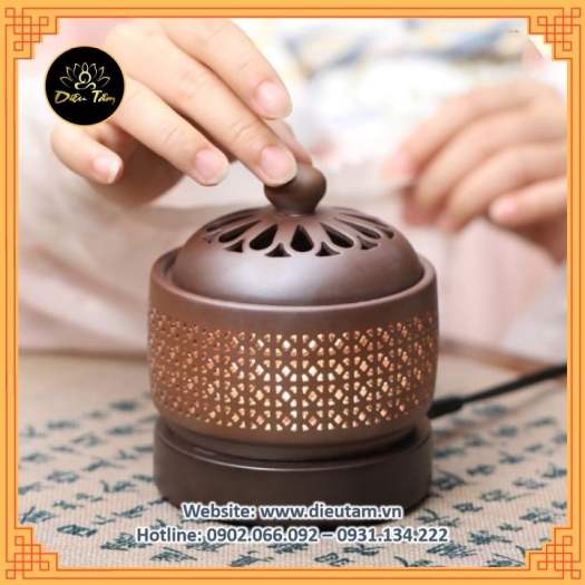 Lư điện xông bột gỗ, trầm, trầm miếng , dăm, lư hương lò xông bằng điện có hẹn giờ, có đèn đủ phụ kiện