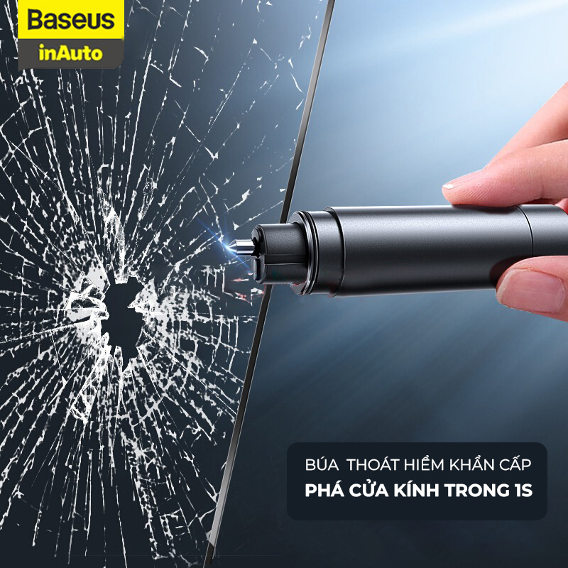 Dụng cụ thoát hiểm - Búa thoát hiểm xe hơi tích hợp đèn 2 trong 1 Baseus In Auto, tích hợp đèn sử dụng để chiếu sáng, làm đèn cảnh báo