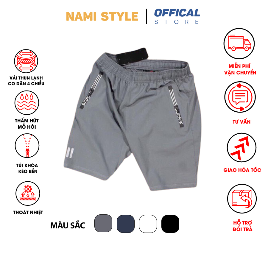 (Freeship) Quần short nam thun co giãn 4 chiều (Big size>100kg) thể thao, quần đùi 2 túi khóa kéo cao cấp-QSTT15