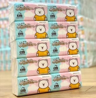 Khăn giấy khô cao cấp Mini Bear 4 lớp, khăn giấy rút , giấy ăn, giấy vệ sinh, giấy đa năng không chứa tạp chất hoàn toàn tự nhiên 300 tờ