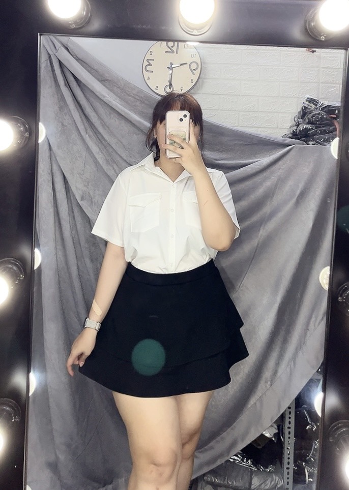 Áo sơ mi công sở nữ tay ngắn phối túi hộp bigsize chất vải cao cấp - Phương Thúy Bigsize