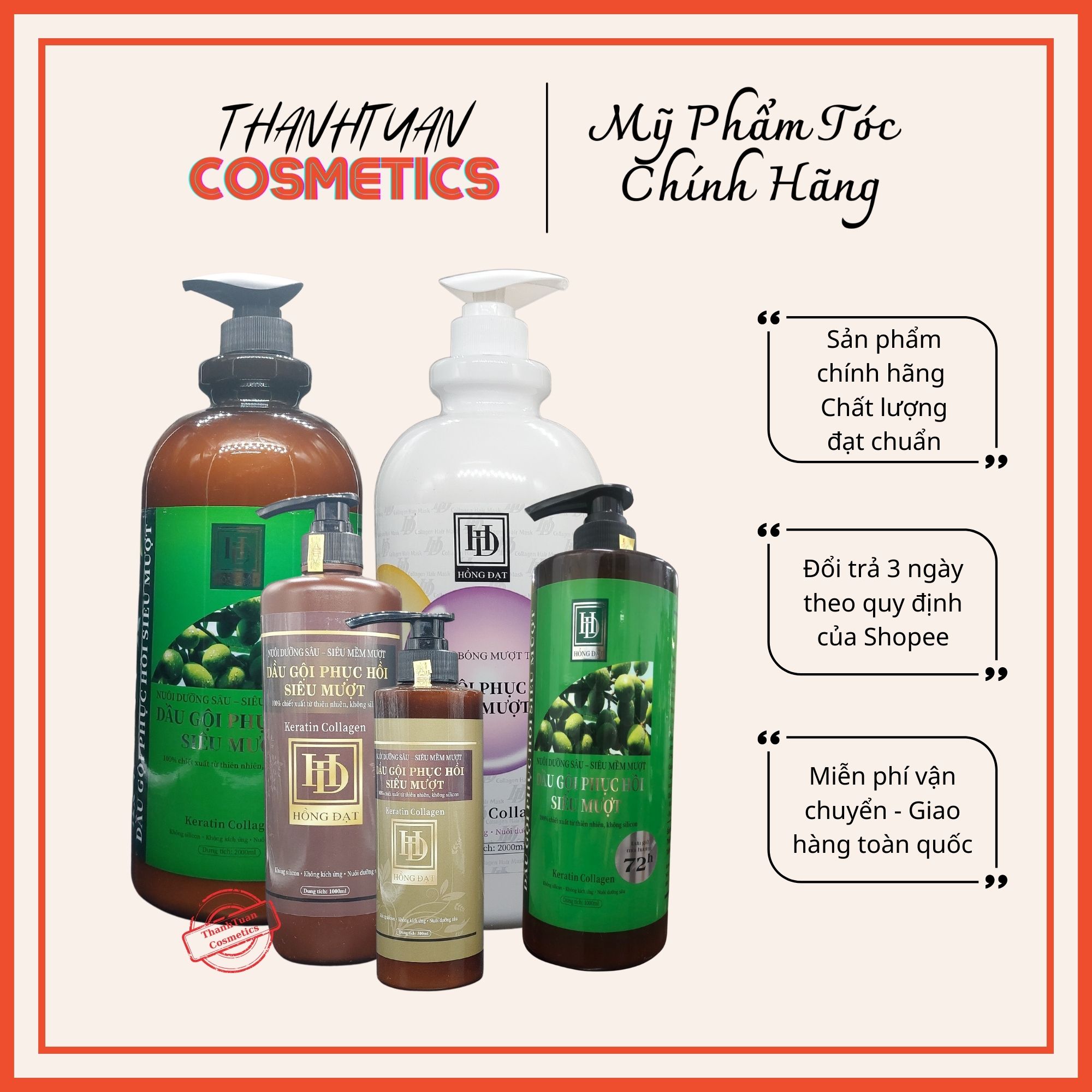 Dầu gội cặp Hồng Đạt Keratin Collagen hỗ trợ giảm rụng tóc suôn mượt tóc chuẩn salon 500ml - 2000ml hàng chính hãng