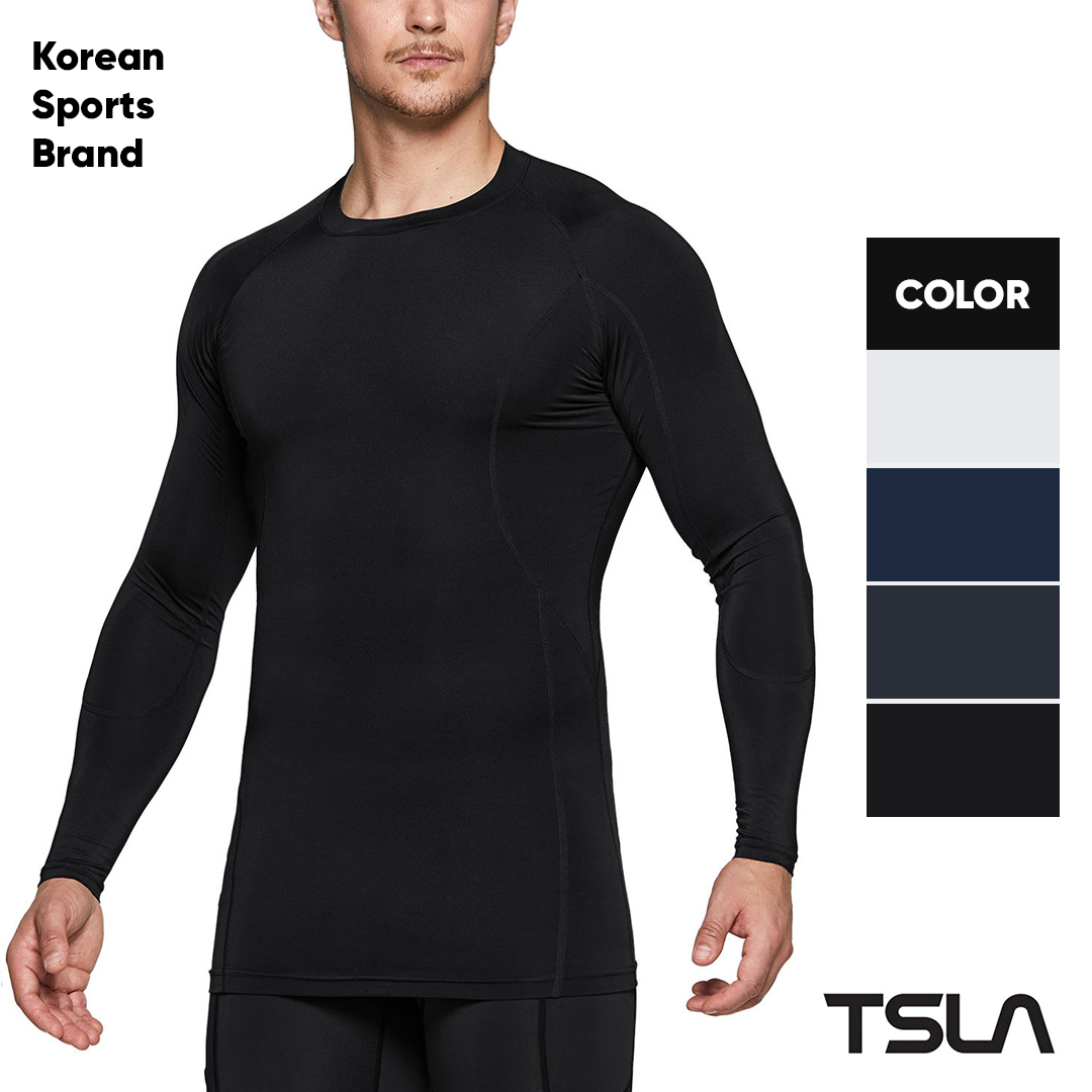 TSLA Mens Long Sleeve T-Shirt Baselayer Cool Dry Compression Top 