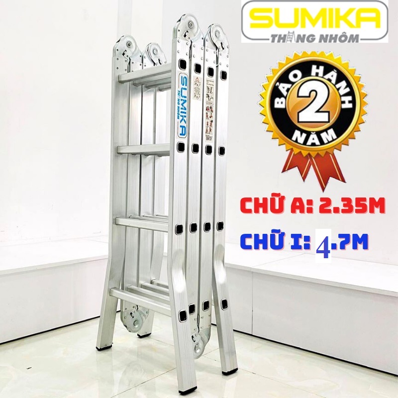 Thang Đa năng, Thang nhôm gấp 4 đoạn Sumika SK604 - chữ I: 4.7M chữ A: 2.3M, 14 tư thế - Bảo Hành 24 Tháng - Luôn Có Phụ Kiện Thay Thế