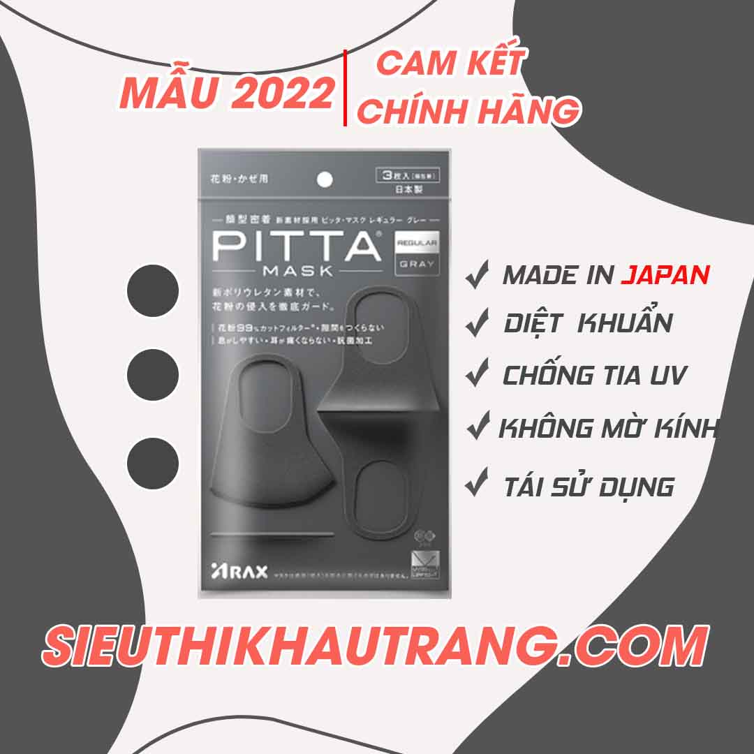 Khẩu trang pitta mask chính hãng mẫu mới 2022 - pitta mask đen xám gray