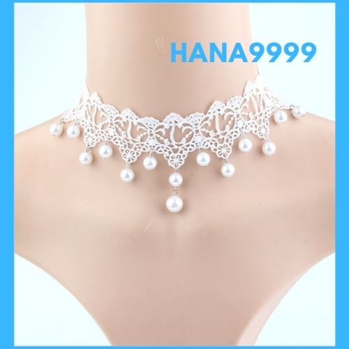 [HCM]Vòng cổ nữ choker chất liệu ren trắng treo ngọc trai thời trang hàn quốc trang sức dự tiệc đi chơi cao cấp