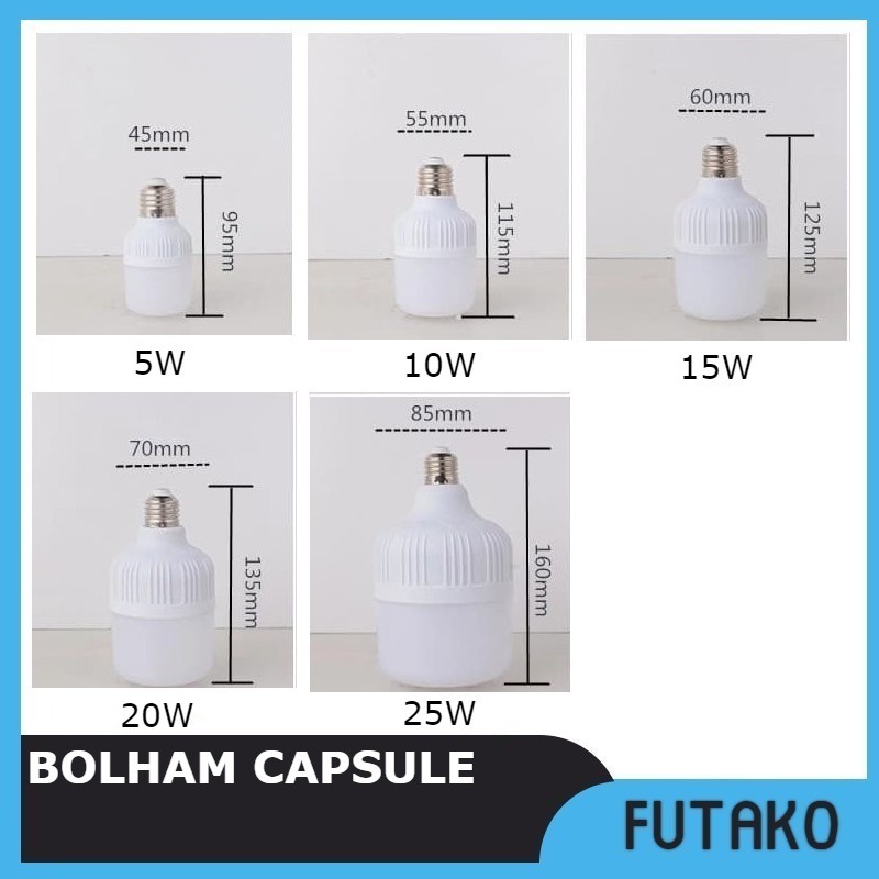 LAMPU BOHLAM LED KAPSUL CAPSULE TABUNG 5W 10W 15W 20W 25W 30W FUTAKO
