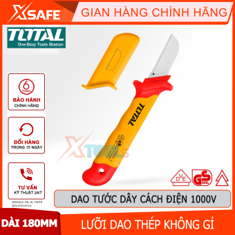 Dao tước dây điện lưỡi thẳng cách điện 1000V TOTAL THICK1801 5x100mm chứng nhận VDE/GS, lưỡi thép chống gỉ, dao tuốt vỏ dây điện - xsafe