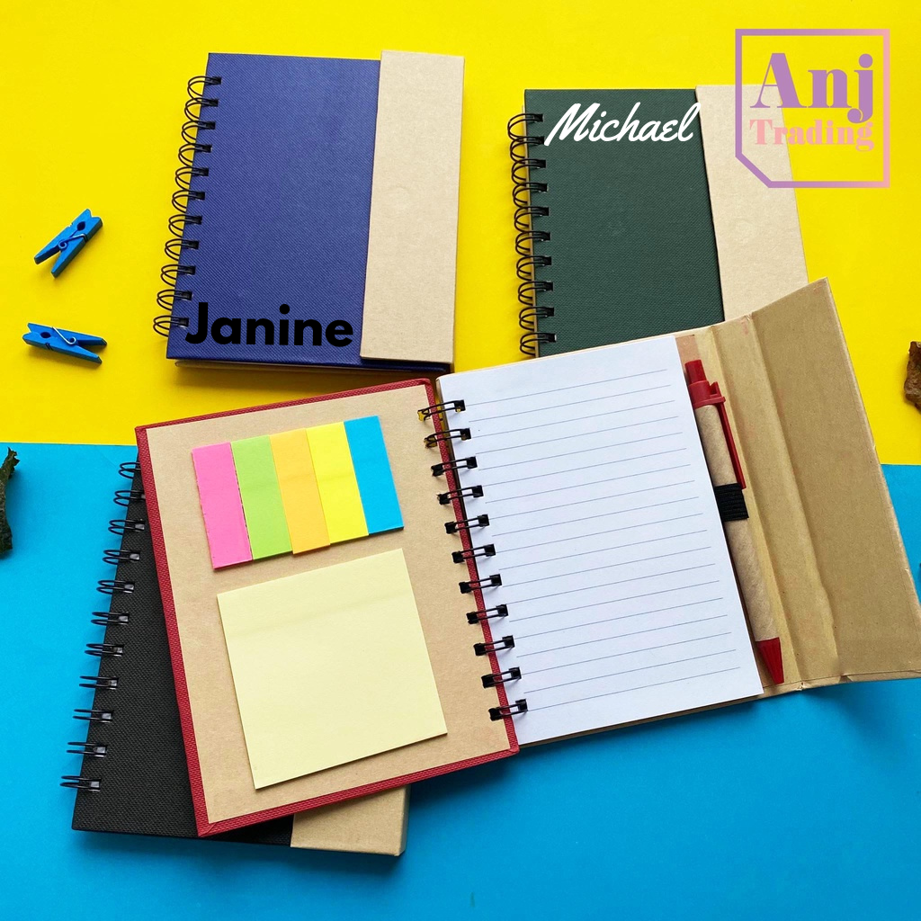 Eco-Friendly Kraft Spiral Notebook with Sticky Notes & Free Pen