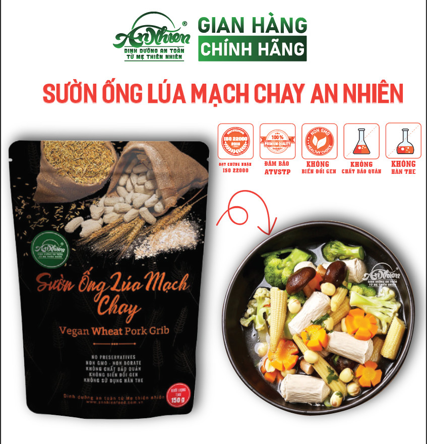 Sườn Ống Lúa Mạch Chay An Nhiên 150g, Thịt Chay, Thực Phẩm Chay Dinh Dưỡng, Healthy