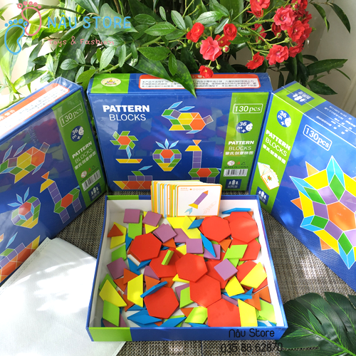 Đồ Chơi Ghép Hình Khối Thông Minh Bằng Gỗ 130 Chi Tiết Montessori Pattern Blocks Xếp Hình Tangram Miếng Gỗ Dày Dặn