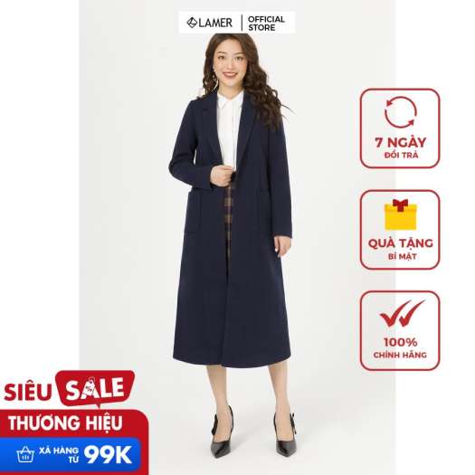 Áo khoác dạ dáng dài GBT011 LAMER L65W19T038-S3200 (Xanh tím than)