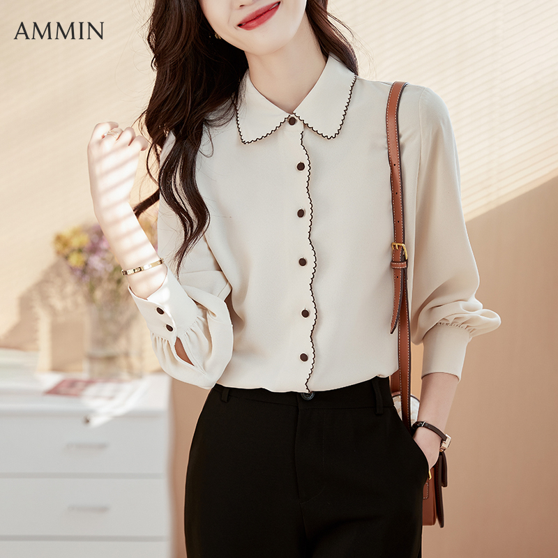 AMMIN Áo Cánh Thanh Lịch Cổ Áo Hoa Mai Thêu Ren Phong Cách Thiết Kế Mới Mùa Xuân 2022 Áo Cardigan Nữ Có Cúc Dài Tay Áo Voan Đi Làm Ngọt Ngào Áo Ins Nữ