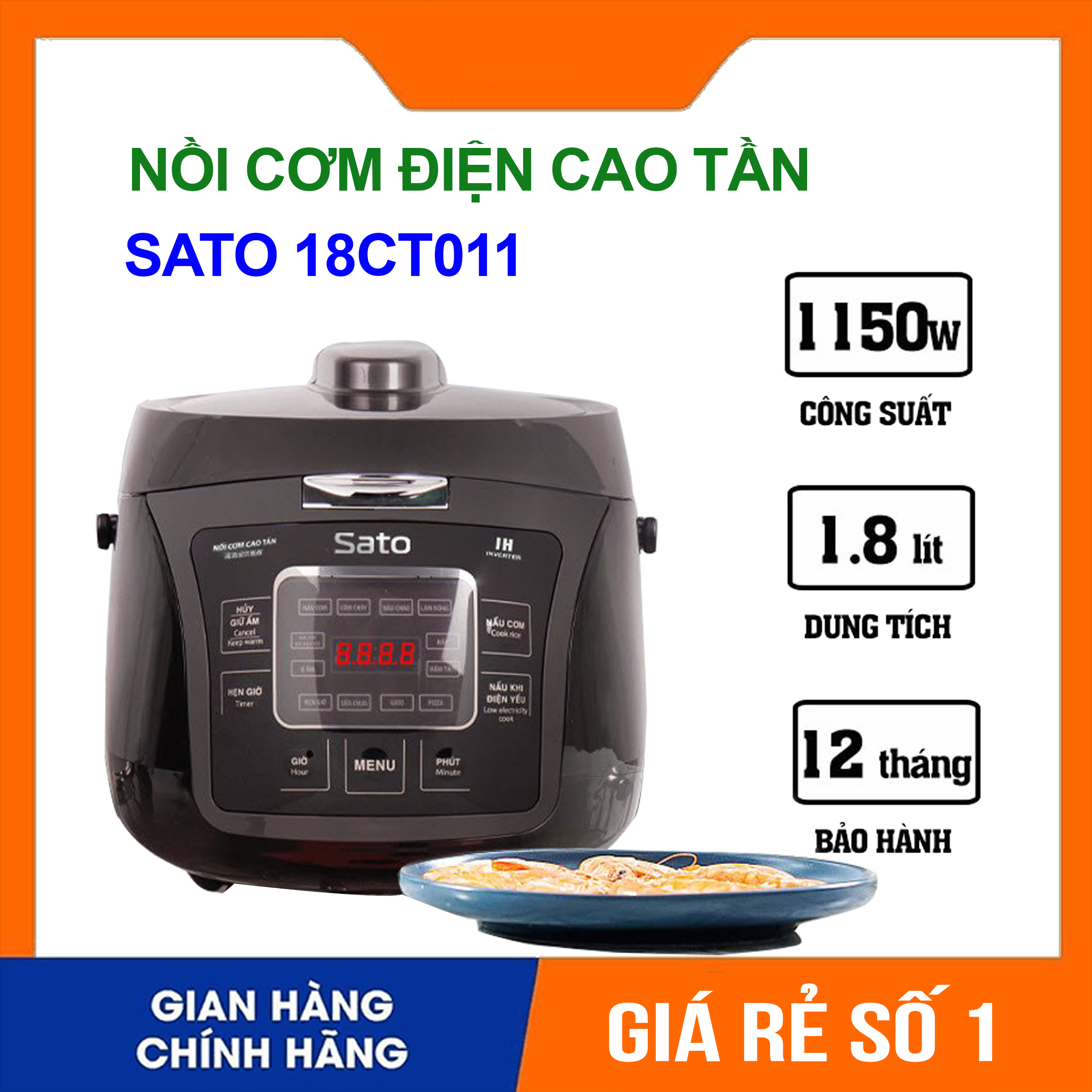 Nồi cơm điện cao tần, nồi cơm điện sato 18ct011 dung tích1.8l - hàng chính hãng bảo hành 12 tháng