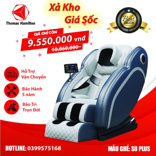 Ghế Massage Toàn Thân Trị Liệu Tự động S8 PLUS Của THOMAS HAMILTON, Ghế Mat Xa Công Nghệ 4.0, Tích Hợp Đa Chức Năng. Màn Hình Cảm Ứng Tiếng Việt Dễ Dàng Sử Dụng(có 3 màu) - HOME1688