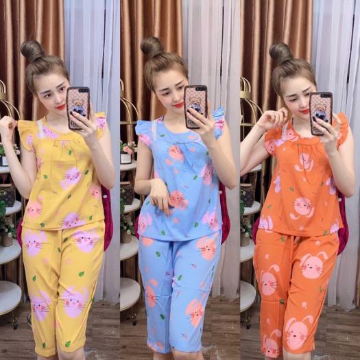 SET LỤA LỬNG HỌA TIẾT MÈO DỄ THƯƠNG (ẢNH THẬT) GIAO HÌNH THÚ NGẪU NHIÊN,  CÓ SZ 40-75KG - LUA05