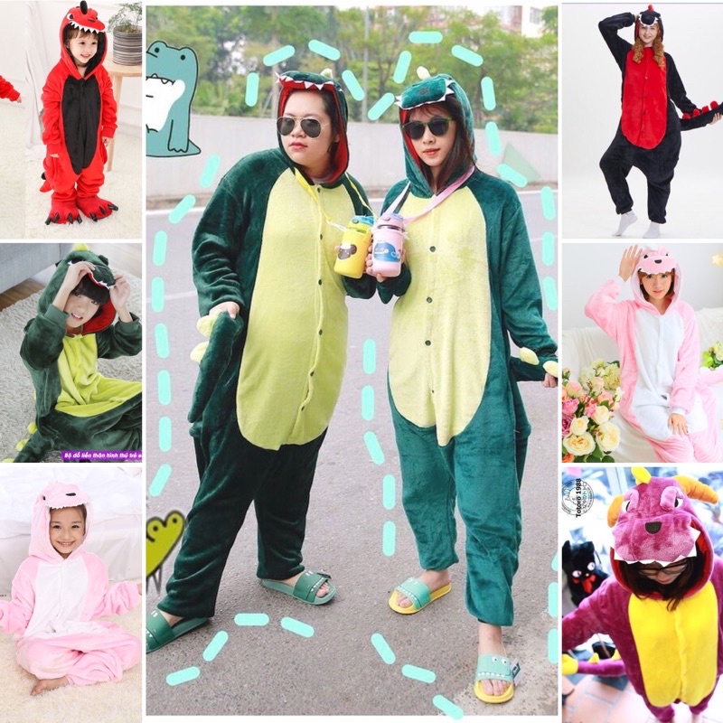 Bộ đồ liền thân hình thú Khủng Long Kỳ Lân Totoro Stitch cho người lớn trẻ em