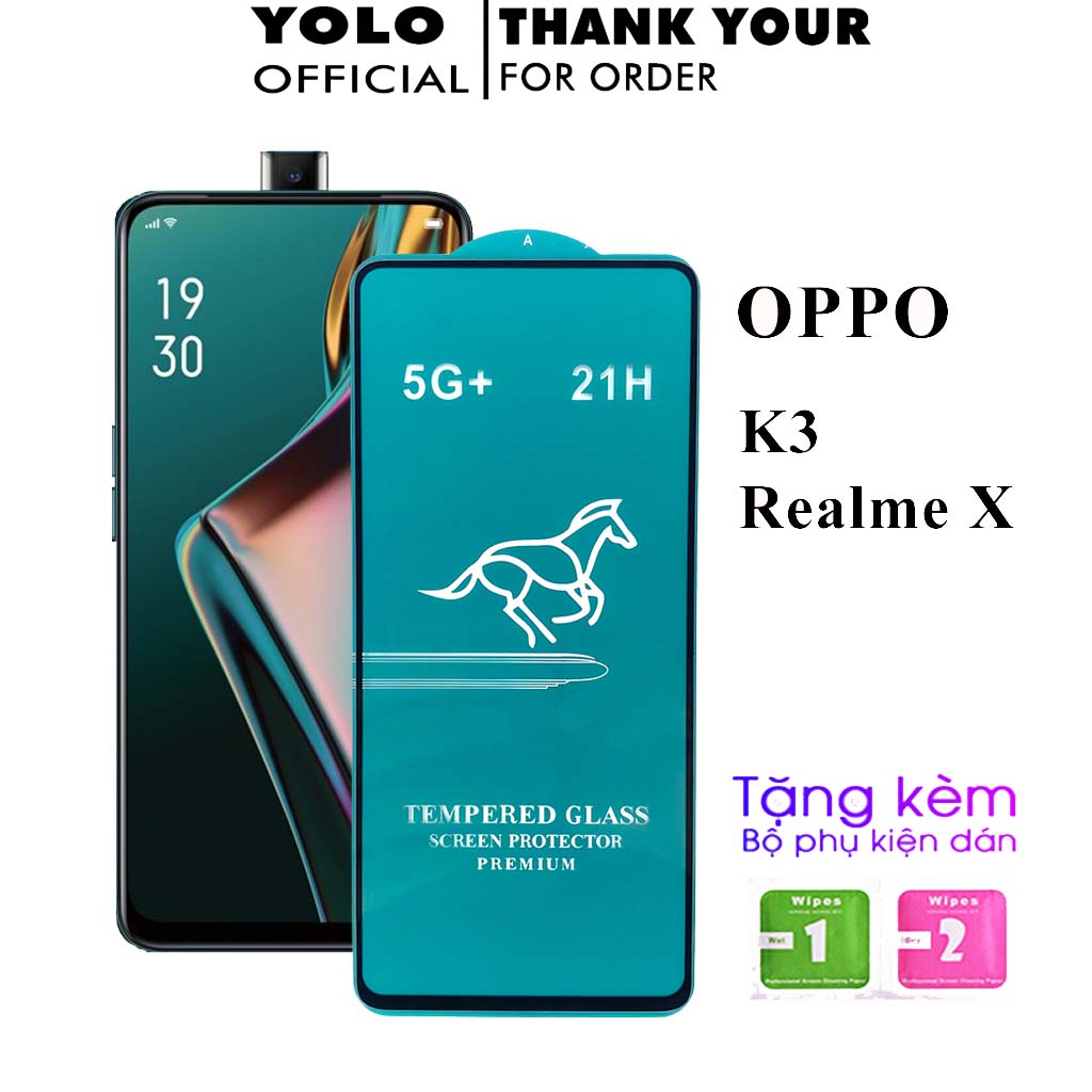 Kính Cường Lực Oppo K3 Realme X Full màn Trong Suốt Cảm ứng mượt mà Tặng Kèm Khăn Lau