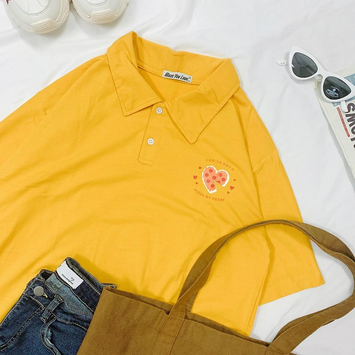 [HÀNG HOT] Áo Polo Thun Form Rộng Chất Liệu Mềm Mát Nhẹ Nhàng Phong Cách Trẻ TRung Năng Nộng Thanh Lịch Quý Tộc In Hình Chiếc Pizza Hình Trái Tim Phá Cách Siêu Đẹp TTQ0279