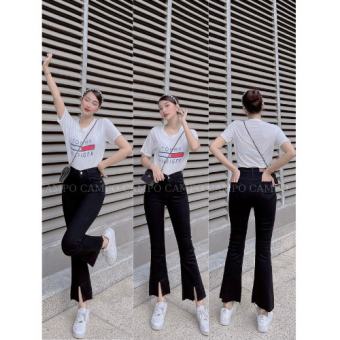 Quần ống loe đen nữ Campo Quần jean ống loe xẻ tà