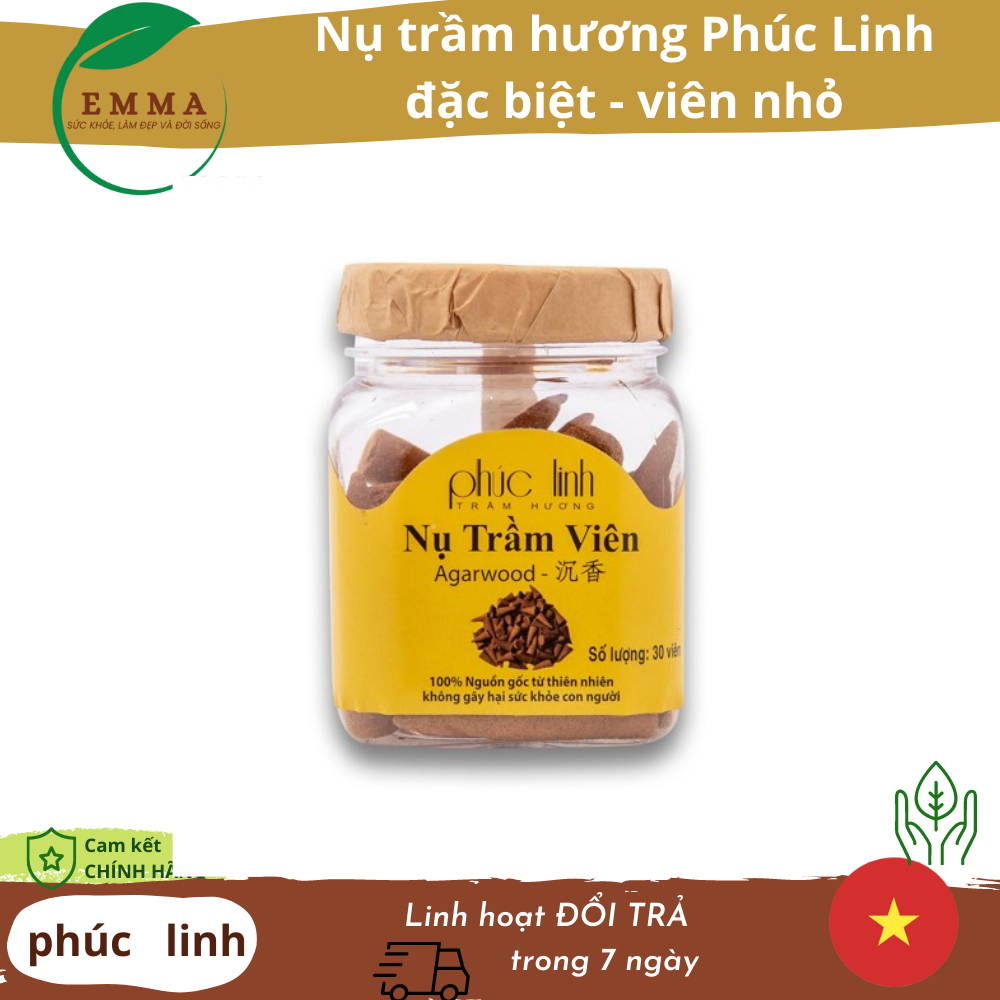 Nụ Trầm Hương Phúc Linh Đặc Biệt viên nhỏ 30 viên, Không Hương Liệu, Không Hóa Chất