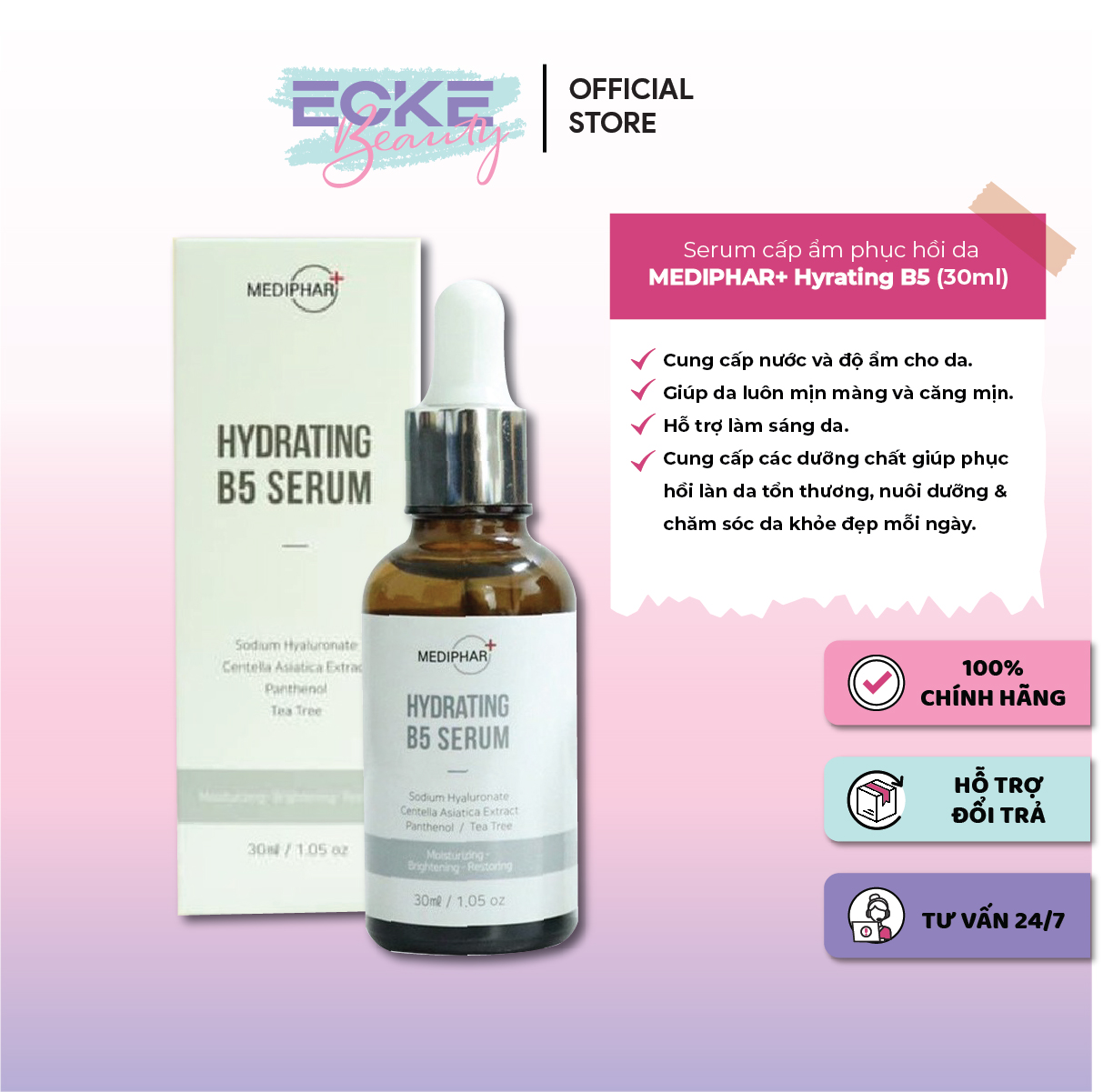 Serum cấp ẩm phục hồi da mediphar+ hyrating b5 30ml - ecke beauty