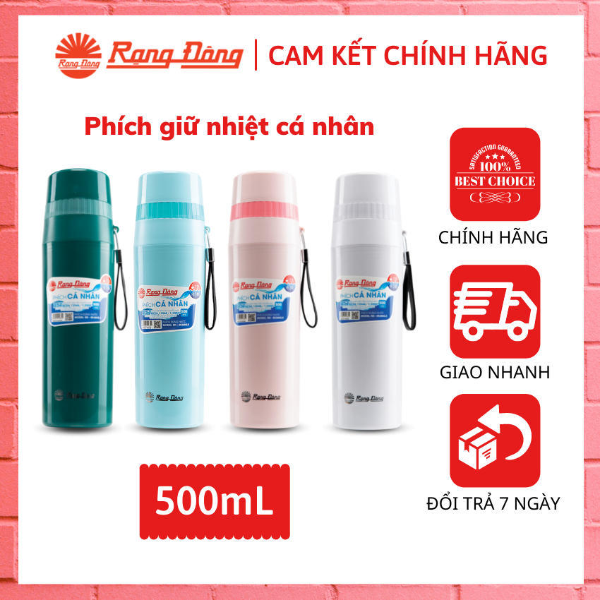 Phích giữ nhiệt cá nhân rạng đông – bình thủy giữ nhiệt mini 500ml- model: rd-0538 n2.e - ruột thủy tinh cao cấp