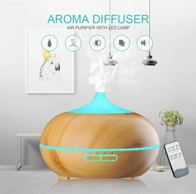 [Remote Controlled] Aroma Diffuser 7 LED Color 550ML Aromatherapy Essential Oil Diffuser Wood Grain Volcano Humidifier Ultrasonic Cool Mist Purifier (8)