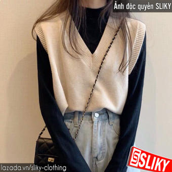 Áo gile len nữ mỏng cổ tim chất đẹp - SIKY