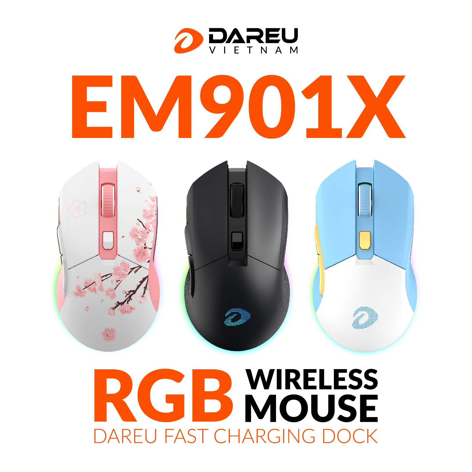 Chuột không dây gaming dareu em901x rgb - superlight, fast charing dock