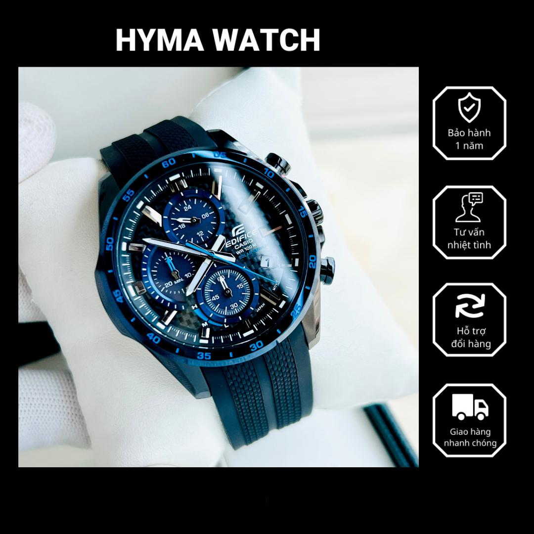 Đồng hồ nam casio eqs-900pb-1b dây cao su - máy pin năng lượng mặt trời bảo hành 5 năm hyma watch